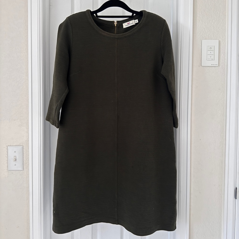Vineyard Vines Ribbed Ottoman Knit Mini Shift Dress Green Size Medium